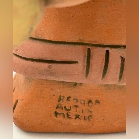 Mexican Autinah Reproduction 10” Mayan Man Incense Pen Holder Pottery MARKED - Picture 9 of 11